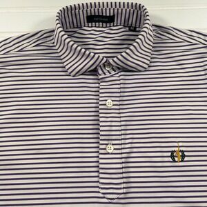 Turtleson Striped Performance Polo Mens Medium Purple White Golf Tennis Stretch